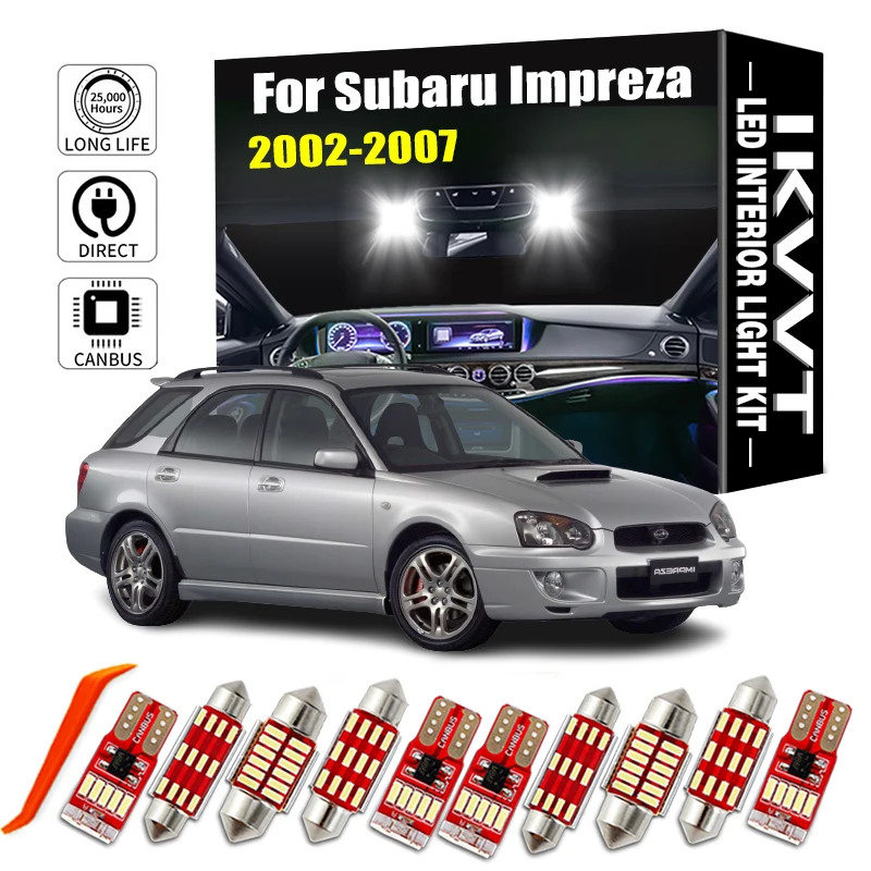 IKVVT 8pcs Car Accessories LED Interior Light Bulbs kits For 2002-2007 Subaru Impreza Map Dome Trunk License Plate Lamp