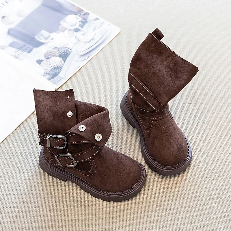 2026 Herbst Neuer Stil Mädchen Retro Western Denim Stiefeletten mit Doppelreihenknöpfen Rutschfeste Cowboy-Stiefel Outdoor-Stil Lange Stiefel – Detail 8