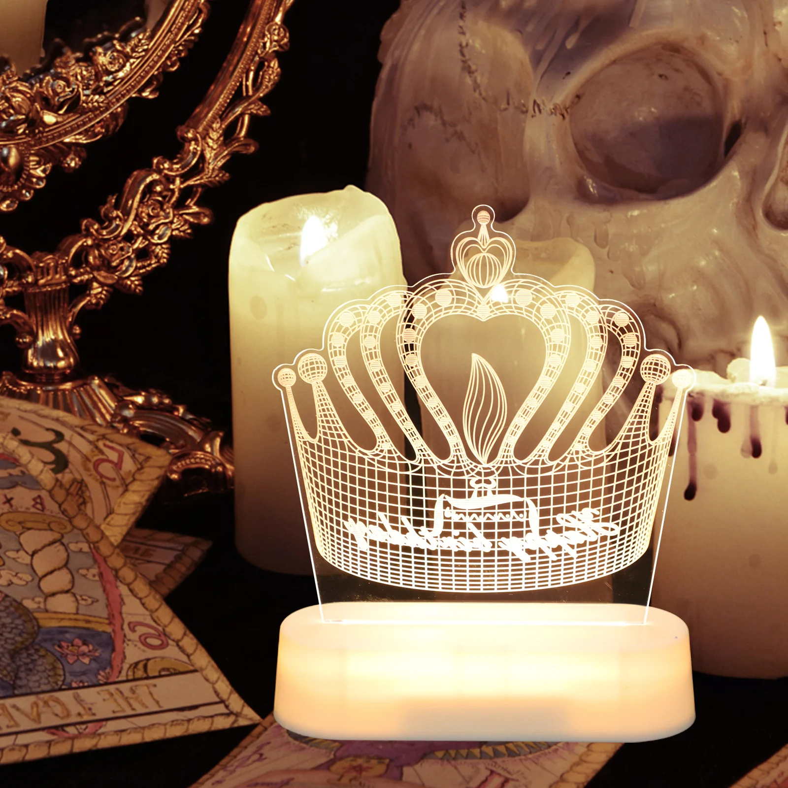 

USB LED Crown Night Lamp Acrylic Birthday Table Light Bedroom Decorative Night Light Long-Lasting Crown Lamp