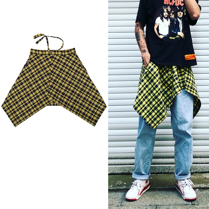 Hip Hop Irregular Men and Women Fake Shirt Hem Spring Autumn Plaid False Shirt Skirt Half-body Female Street Skirts Womens Saia