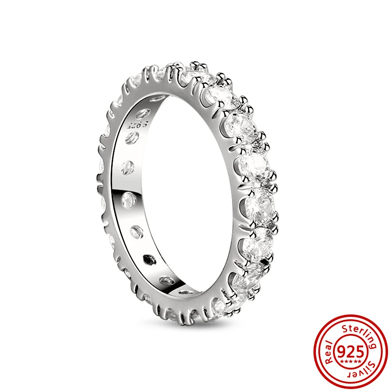 Women's 925 Sterling Silver Simple Stackable Zircon Ring