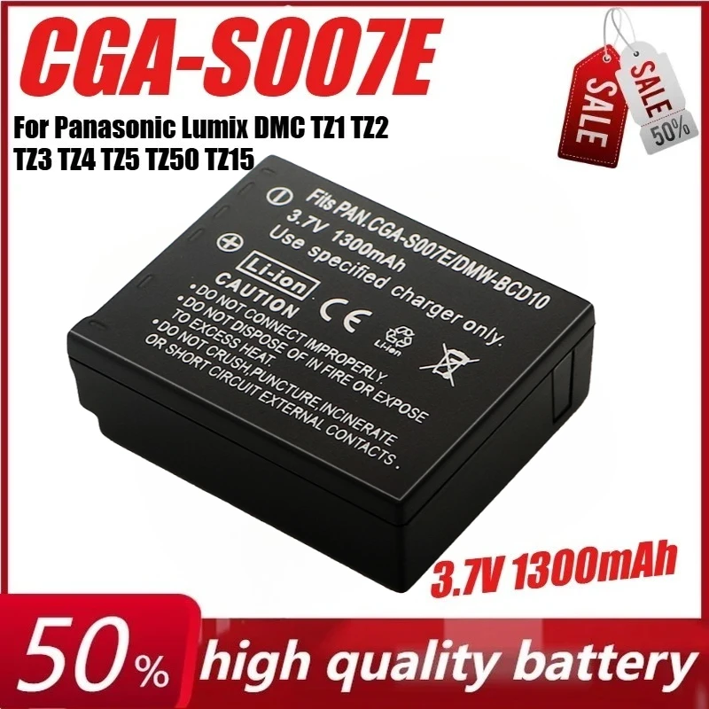 

CGA-S007E DMW-BCD10 3.7V 1300mAh Camera Battery for Panasonic Lumix DMC TZ15 TZ50 TZ1 TZ2 TZ3 TZ4 TZ5