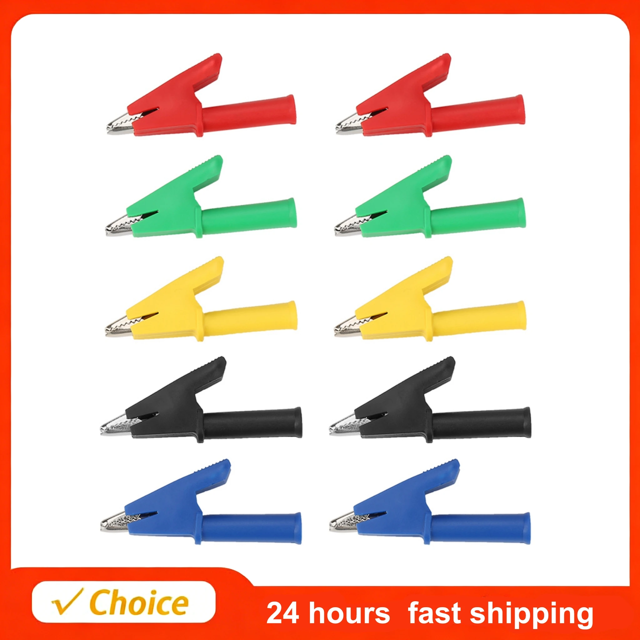 10pcs/set P2002 20A 380V Safety Test Clip For Multimeter 5 Colors 4mm Banana Jack Insulated Crocodile Safety Test Clip
