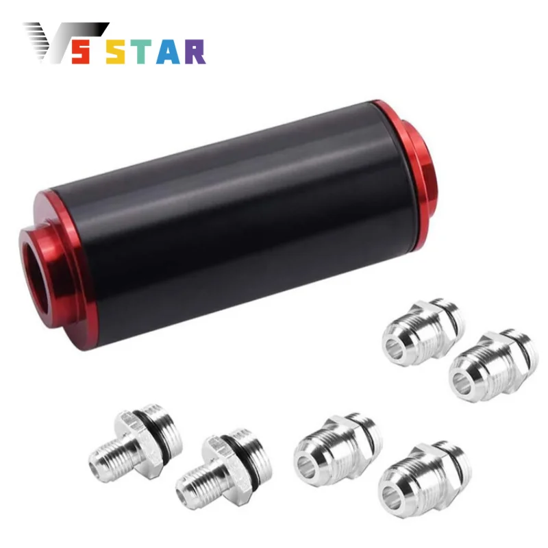 

High Quality 58mm Aluminum Inline Fuel Filter AN6 AN8 AN10 with 100 Micron Stainless Steel Reusable Element Black & Red FF-1004