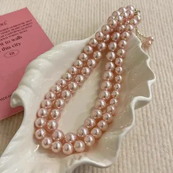 Pink Glass Pearl Necklace Women's Sweater Chain Elegant Neckchain