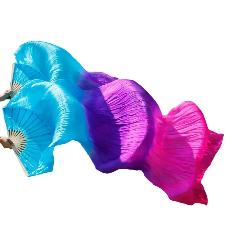 new style Belly dance fan Long Silk Fans Handmade Gradient Color Dance Fans Can Be