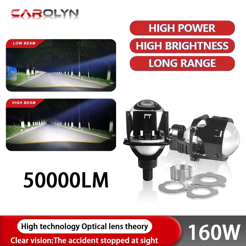 

1pair Auto motorcycle LED lights General non-destructive installation 2.5 inch LED double lens headlights 55W 6000K