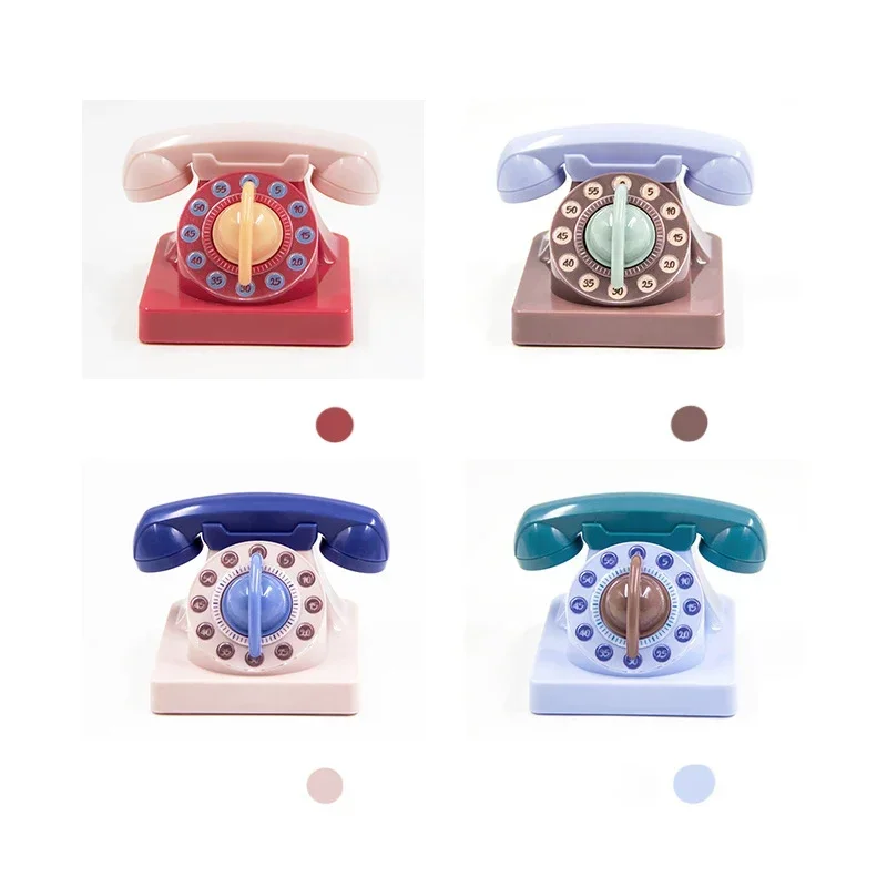 Cute Cartoon Telephone Shaped Kitchen Timer Mechanical Wind up 60 Minute Manual 360 Degree Rotating Timer for Children