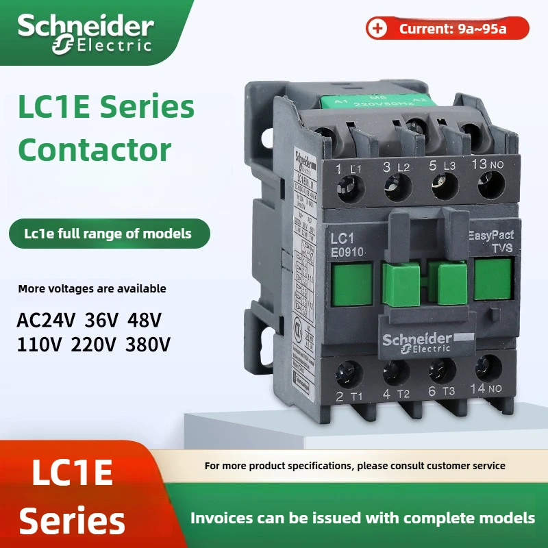 

New black Schneider version Four-pole AC contactor LC1E0910 LC1E1201 LC1D1E LC1E25 LC1E32 LC1E3810 24V 36V 48V 110V 220V 380V