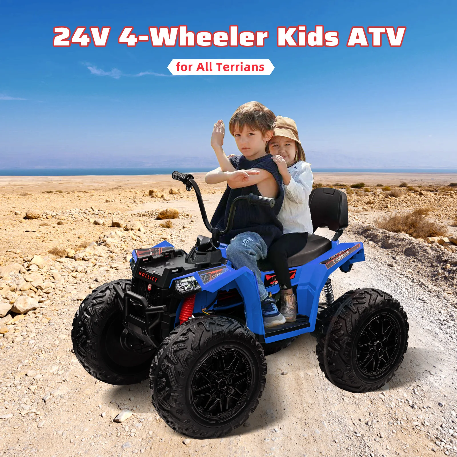 24V Kids ATV, Two Seater Ride on Car 4WD Quad Electric Vehicle, 4x100W Powerful Engine, with 7AHx2 Large Battery, Accelerator