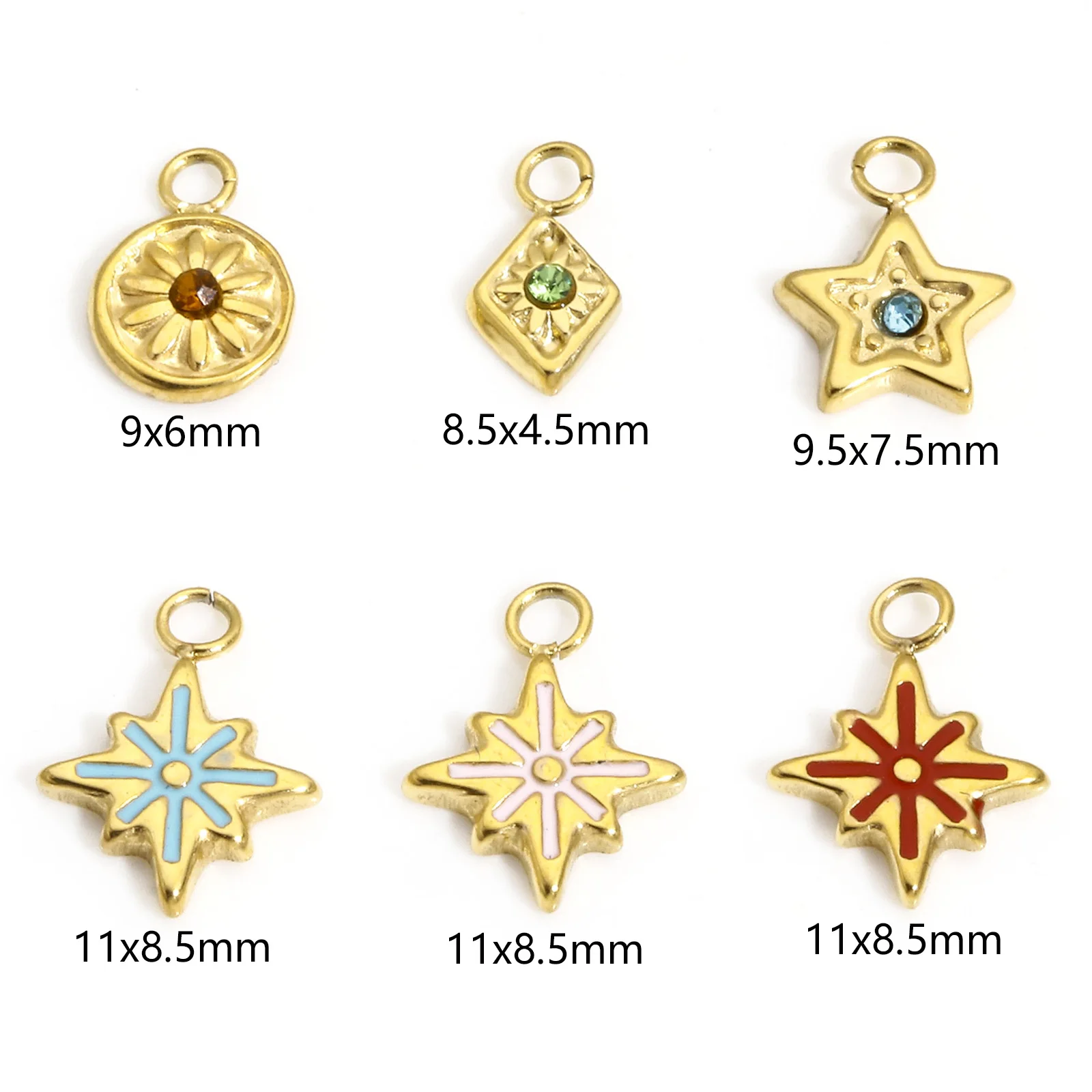 1pc 304 Stainless Steel Galaxy Charms Gold Color Round Star Enamel Multicolor Rhinestone Pendant DIY Necklace Jewelry Findings