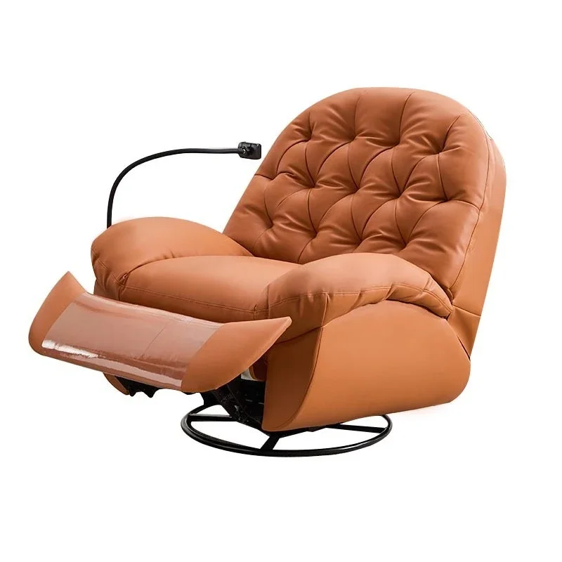 

Single leather multi functional cloud eggshell lazy sofa, reclining, sleeping and turning living room rocking chair