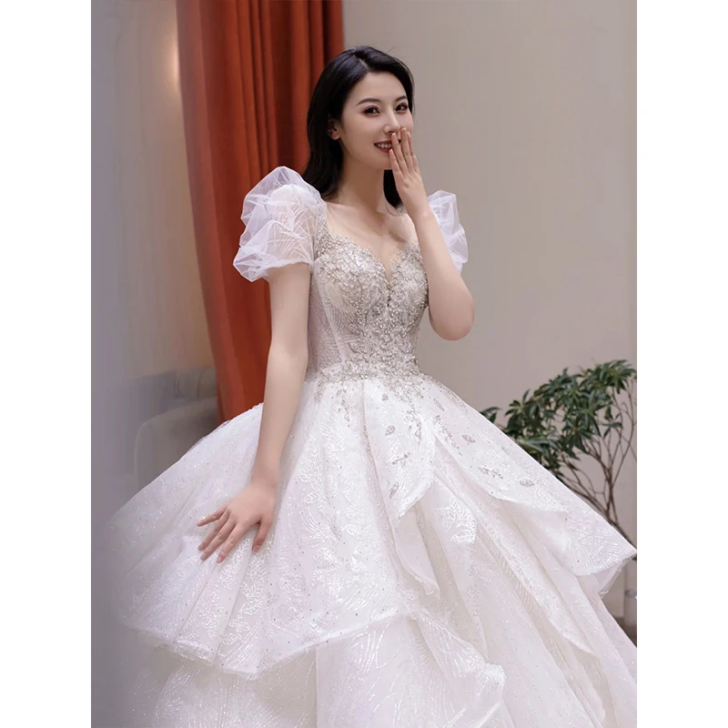 Vestido de noiva Maria Novia, bordado em renda, bolha frisada, vestido princesa sem mangas, Novo, 2023