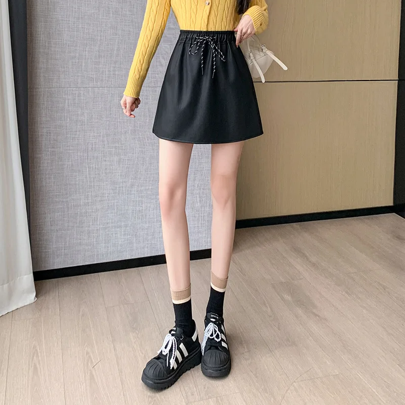 Lederrock Rock Women2024New Cover Cross-Body Slim FitaLine Rock Elastische Taille Bauchformend Abnehmen One Step Mantel S