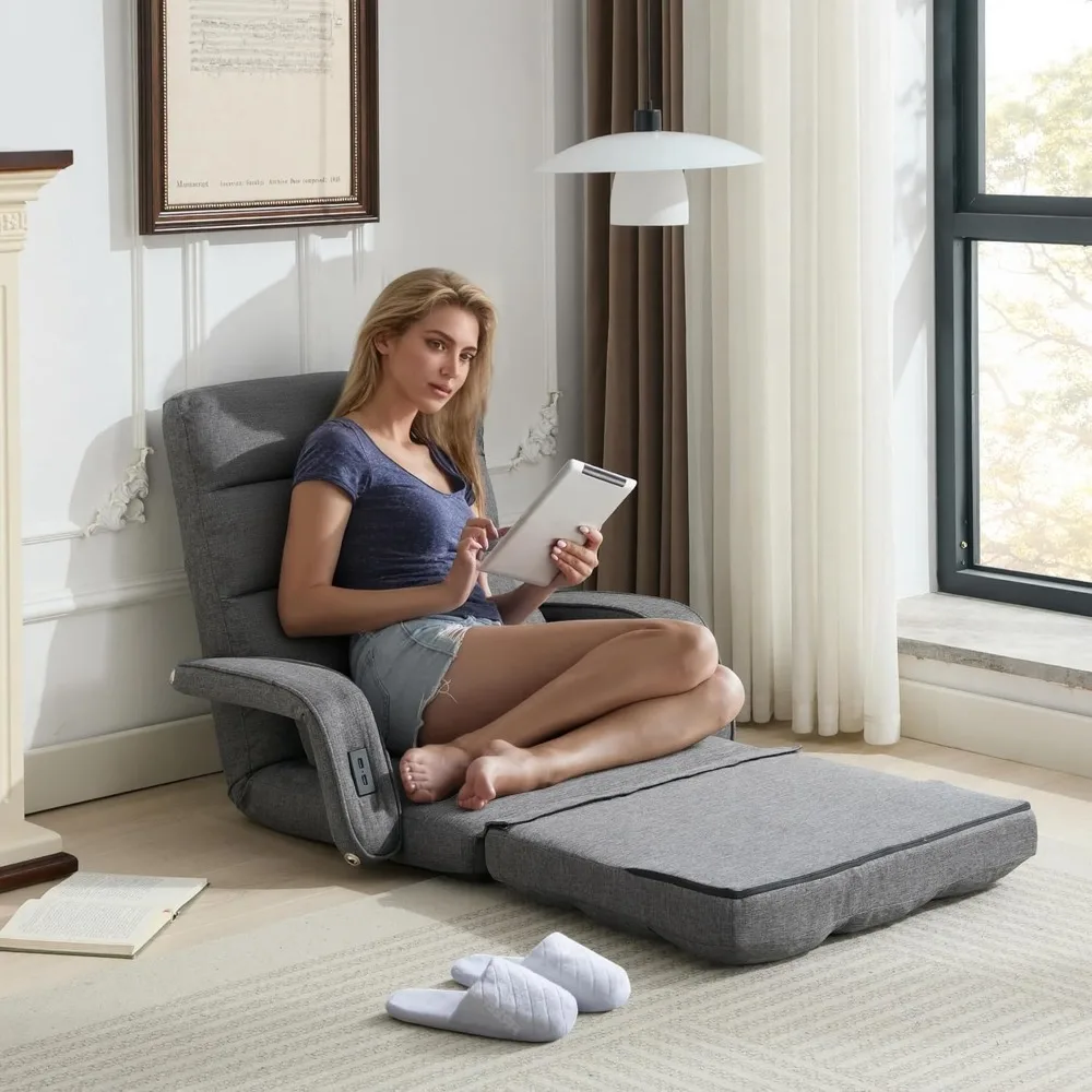STHOUYN Comfy Floor Chair Bedroom 2 USB Charging Ports, 5-Position Couch Gaming Lounge Chairs Adults, Indoor Folding Lazy Sofa M