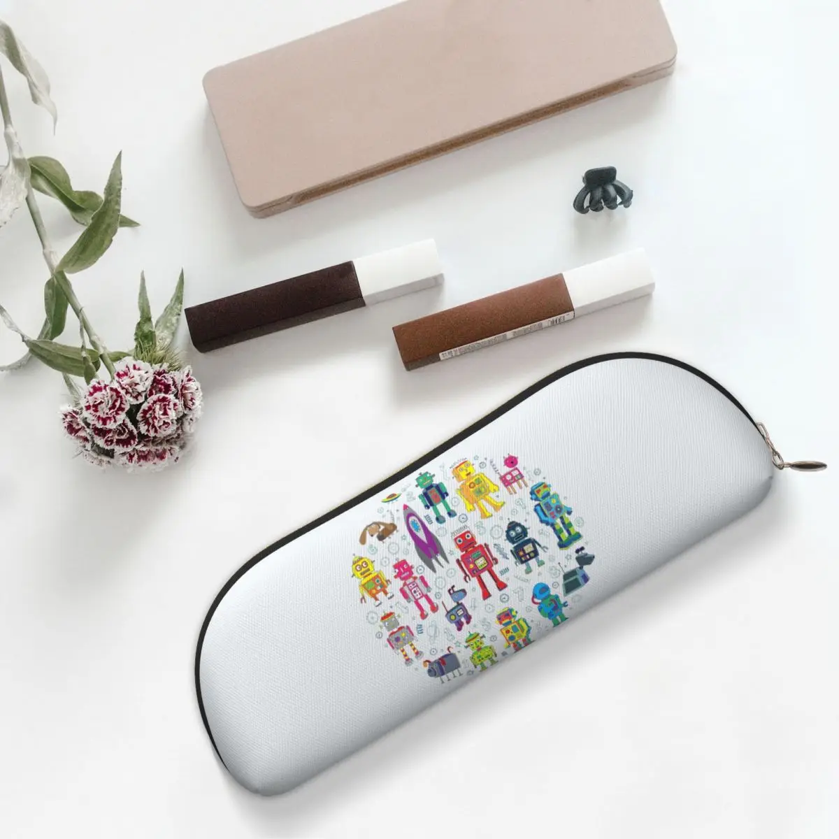 ロボットインスペースグレー楽しいロボット柄 Cecca ペンケース ペンポーチ 大容量ペンボックス ペンバッグ 子供向けギフト