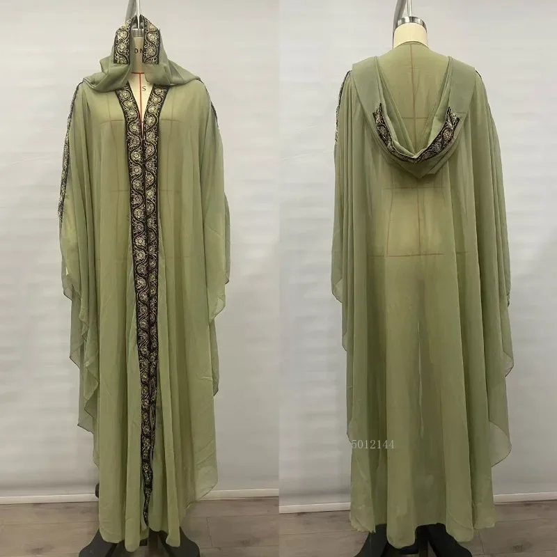 Marokko Kaftan Abaya Dubai Kapuzen Maxikleid Fledermausärmel Farasha Muslimische Frauen Afrikanischer offener Kimono Boubou Abend Langes Kleid