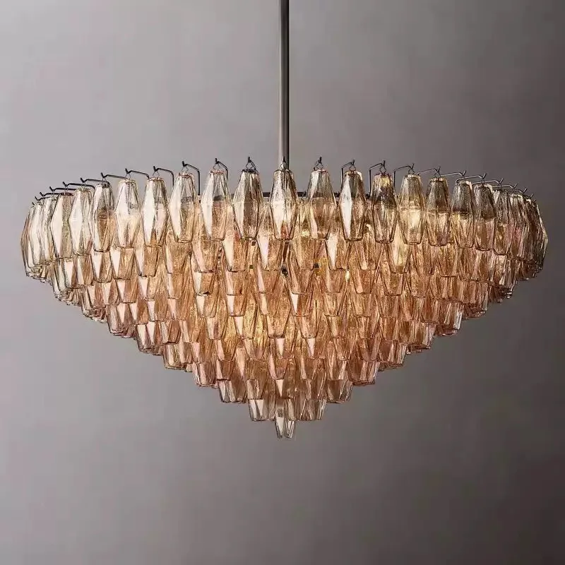 

Scandinavian amber glass chandelier for living room Golden stainless steel lustre Suitable for dining room ceiling home