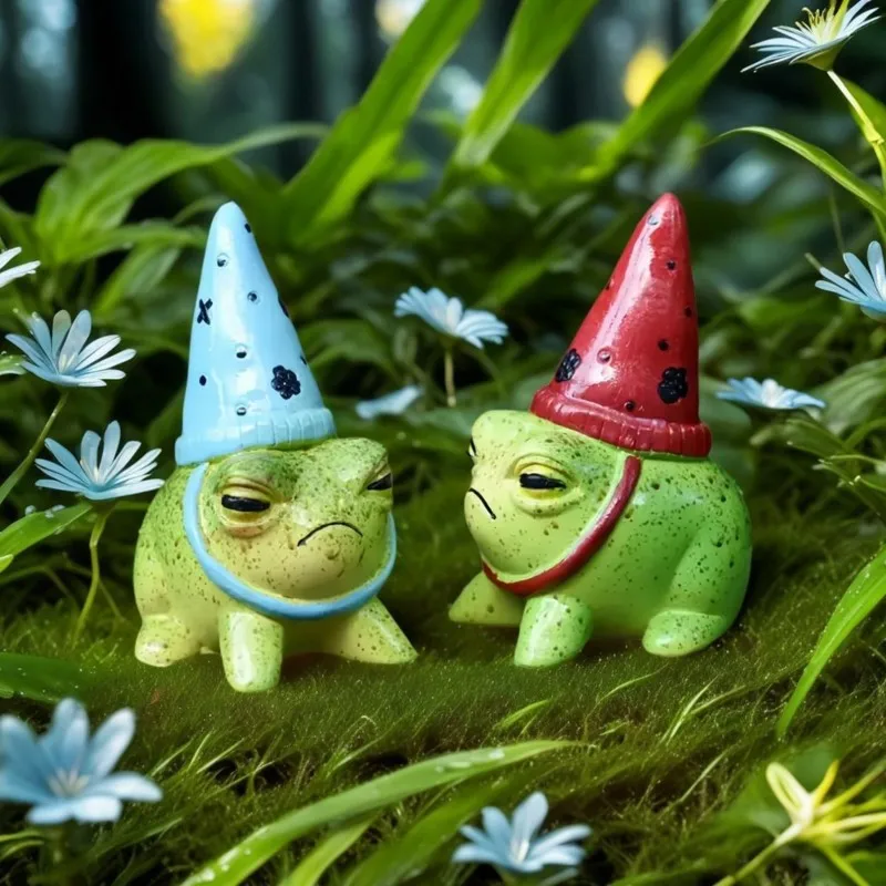 ABMR-Charming 2Pcs Resin Frog Figurines Featuring Hat, Ideal For Garden, Plant Decoration, And For Indoor/Outdoor Settings Perfe