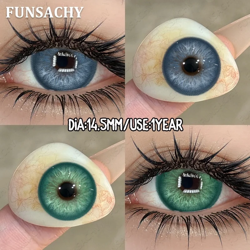 FUNSACHY 2 Stück Bueatiful Pupil farbige Kontaktlinsen, farbige Kreislinsen, blau-grüne Linsen, jährlich verwendbare natürliche farbige Kontaktlinsen für die Augen