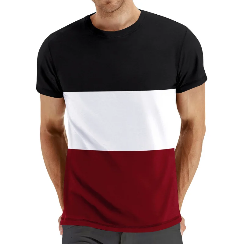 

2025 Summer New Fashionable Men's Color blocked Leisure Loose Street Fitness High quality Leisure Sports T-shirt