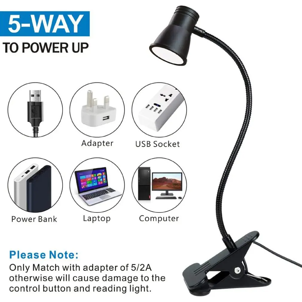 Table Lamp USB Rechargeable Desk Lamp With Clip Bed Reading Book Night Light LED Touch 3 Modes Dimming Eye Protection Light