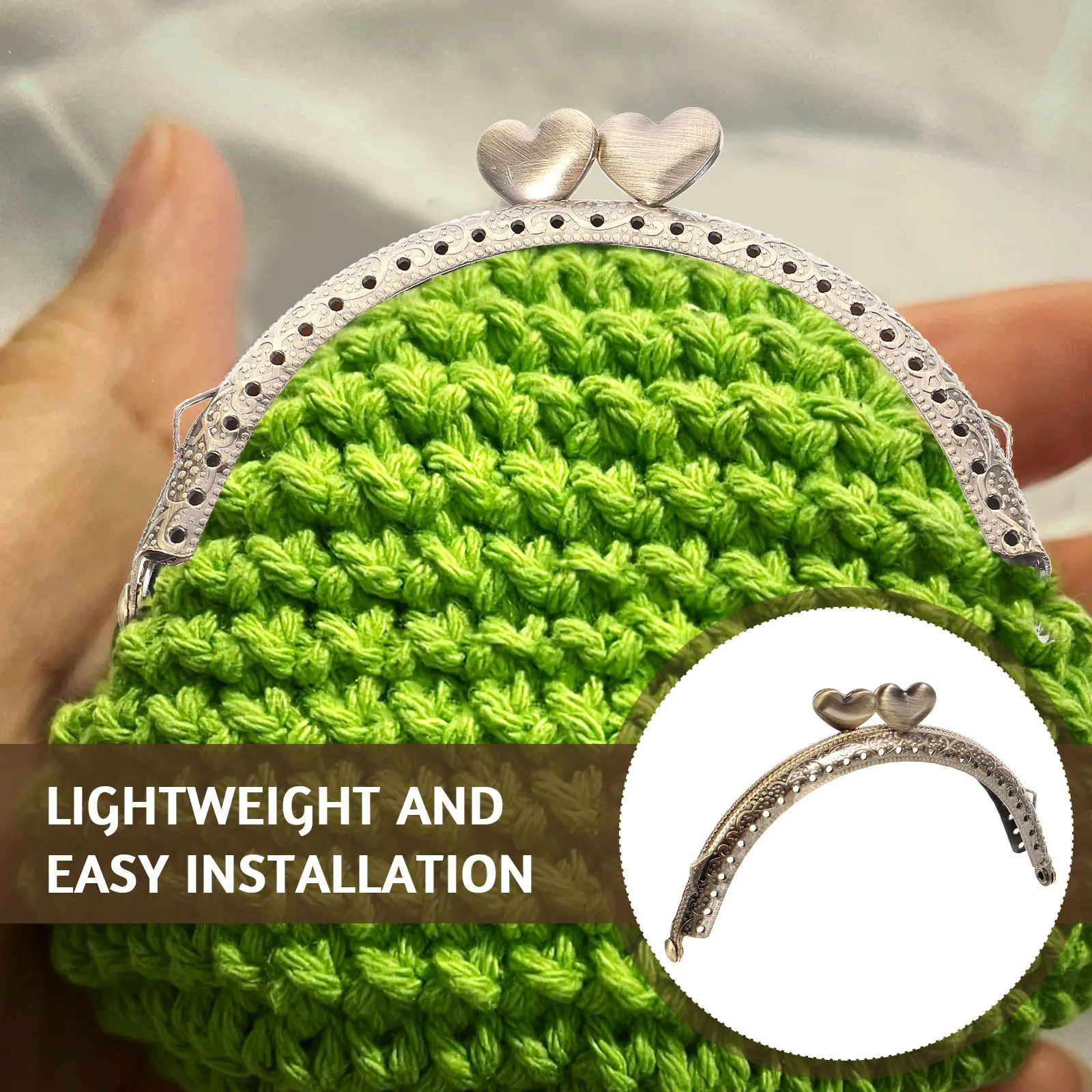 Metal Heart Head Purse Clasp Vintage Style Arch Frame for Bag Handle Replacement DIY Clutch Coin Purse Lock Frame