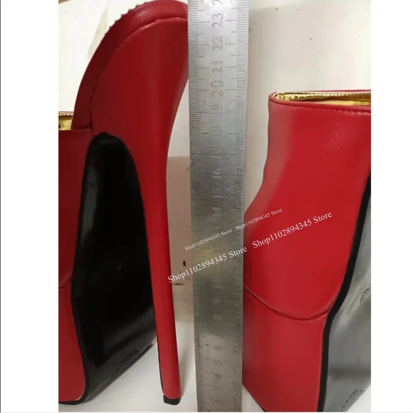 Red Leather Platform Sandals Thin High Heel Peep Toe Cool Fashionable Sexy Summer Big Size Woman Shoes Zapatillas Mujer