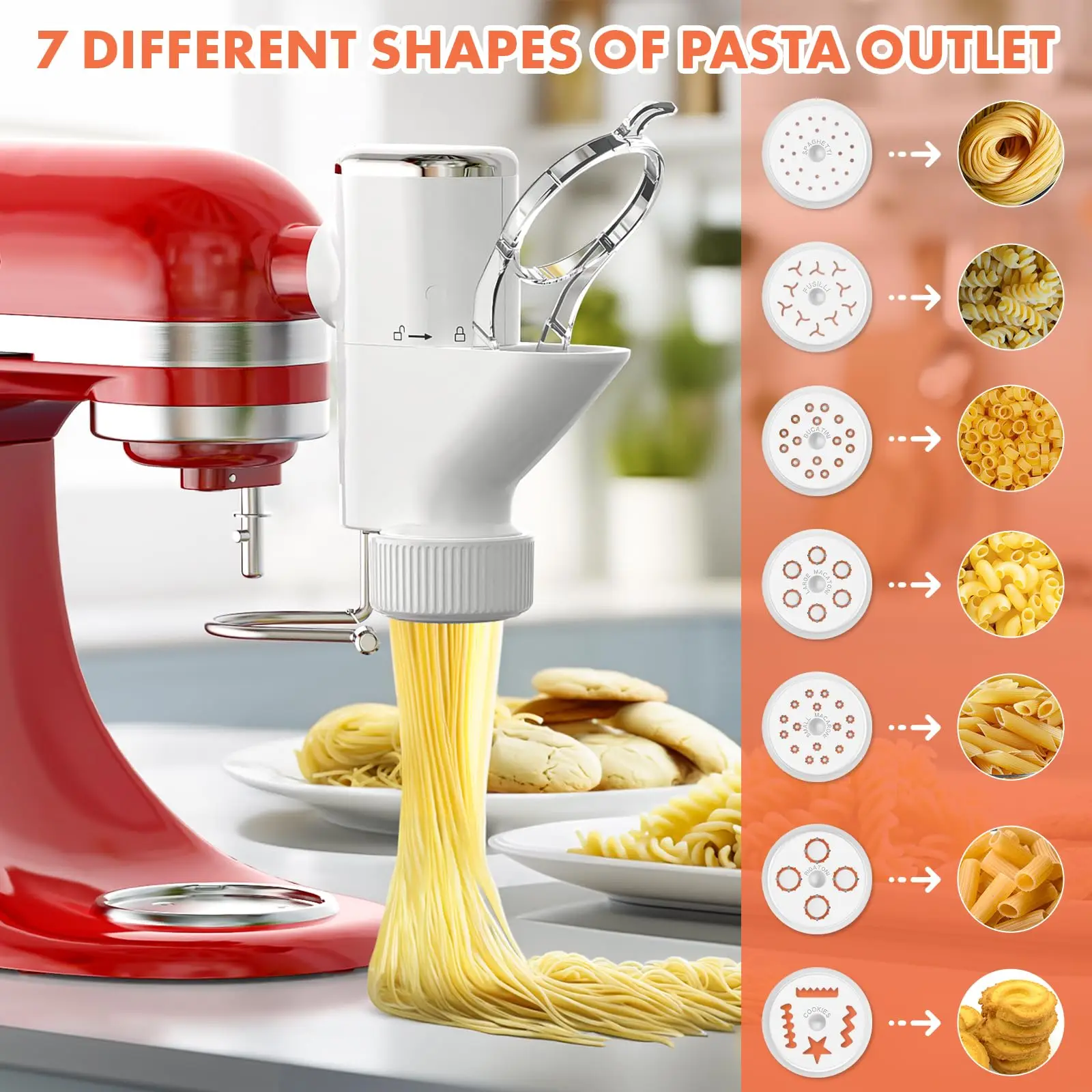 Gvode Pasta Press Attachment for KitchenAid Stand Mixers 7 Interchangeable Plates Pasta Extruder Accessories