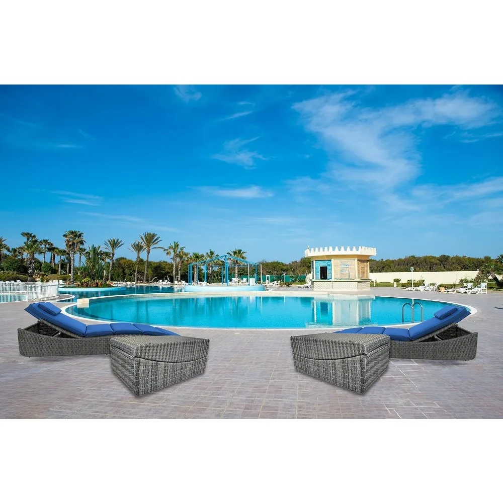 Outdoor Chaise Lounges Pool Cushioned Chair Wicker Patio Rattan Poolside Folding Space Saving Sun Lounger