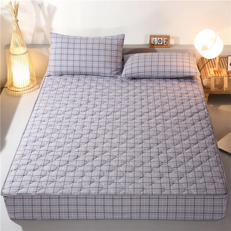 

Plaid Printed Fitted Sheet Mattress Cover, Four Corners with Elastic Band, Cotton Bed Sheet, Pillowcases, Solid Color, Product