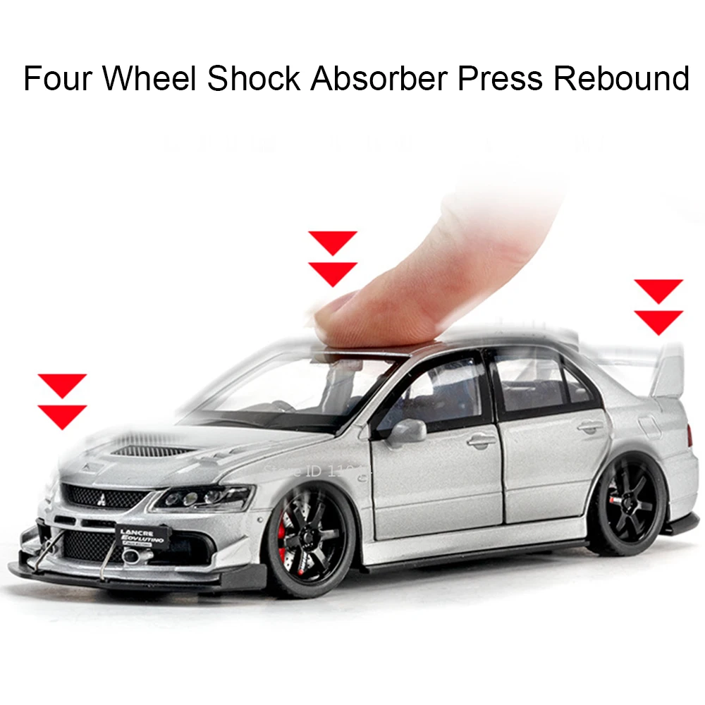 Schaal 1:32 Mitsubishi Lancer Evolution IX Sportwagen Speelgoedmodel Deuren Geopend Trek Schokabsorptie Voertuigen Hobby Ornamenten