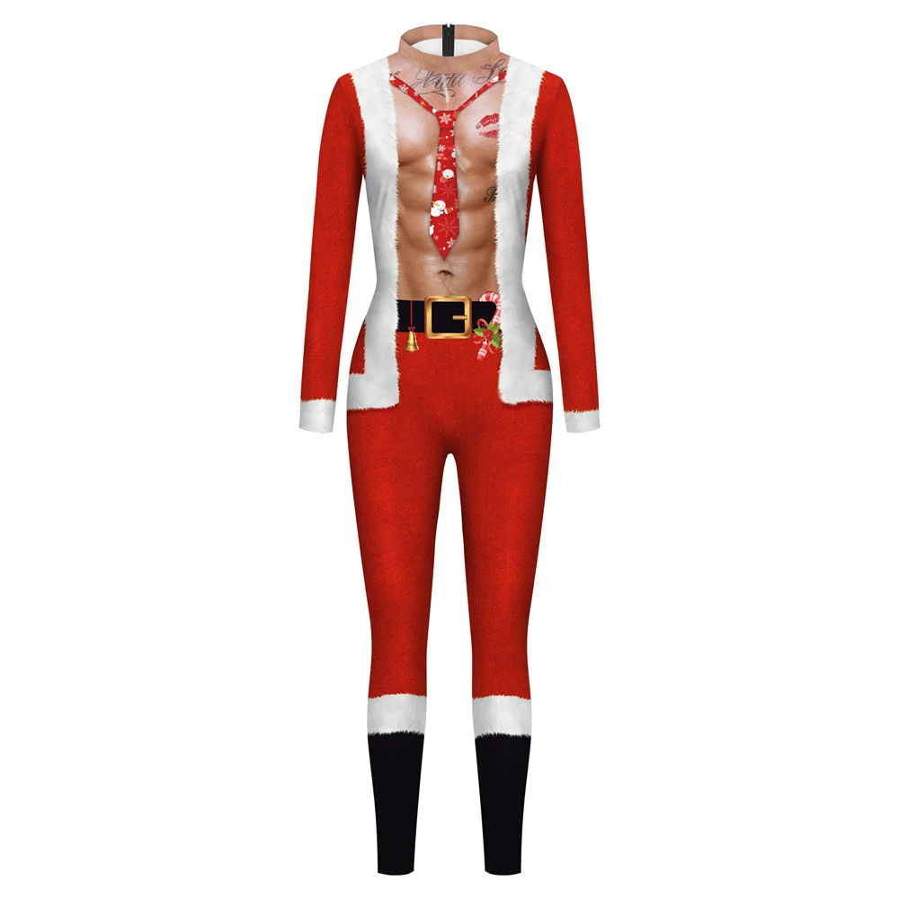 IOOTIANY Damen Herren Weihnachtsmann-Druck Cosplay-Kostüm Sexy Jumpsuit Bodysuit Erwachsenen-Karnevalsparty-Aufführungskleidung 2026 – Detail 2