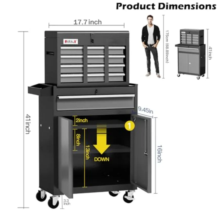 Tool Chest 7-Drawers, 40'' H Rolling Tool Chest with Wheels