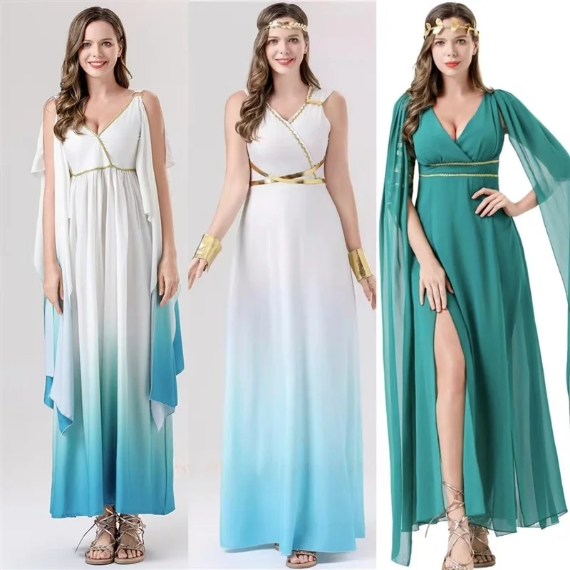 

Princess Cosplay Costume Athena Role-playing Halloween Medieval Long Skirt Goddess Outfit Women's Traditional Ethnic Stage Co...