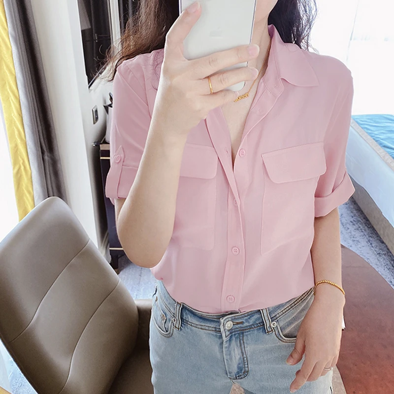 

Slimming Casual ort Sve Ne irt Women Summer Loose Breathable Korean Sle Pure Color Commute Faion irt