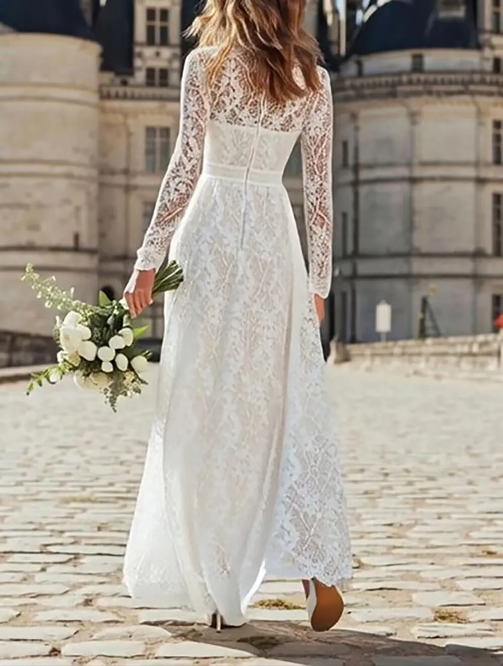High Quality Customized High Collar Lace White Ankle Length Zipper Kate Middleton Dress Dress for Women Vestidos De Gala فساتين view 3