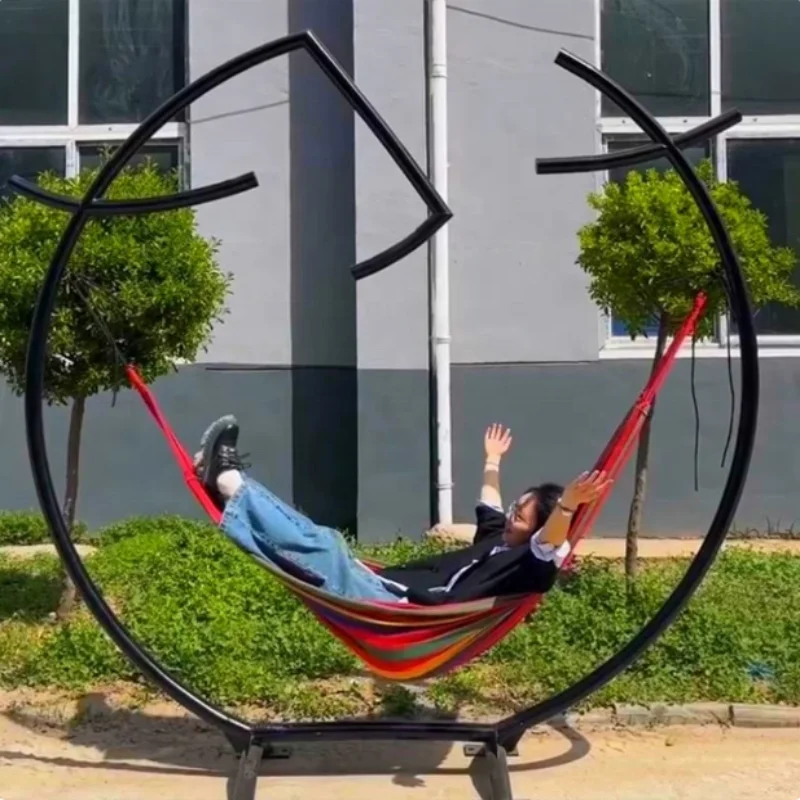 Interactive Fun Swing Hammock with Steel Frame Outdoor Patio Photogenic Props for Amusement & Landscape Landmark Decoration