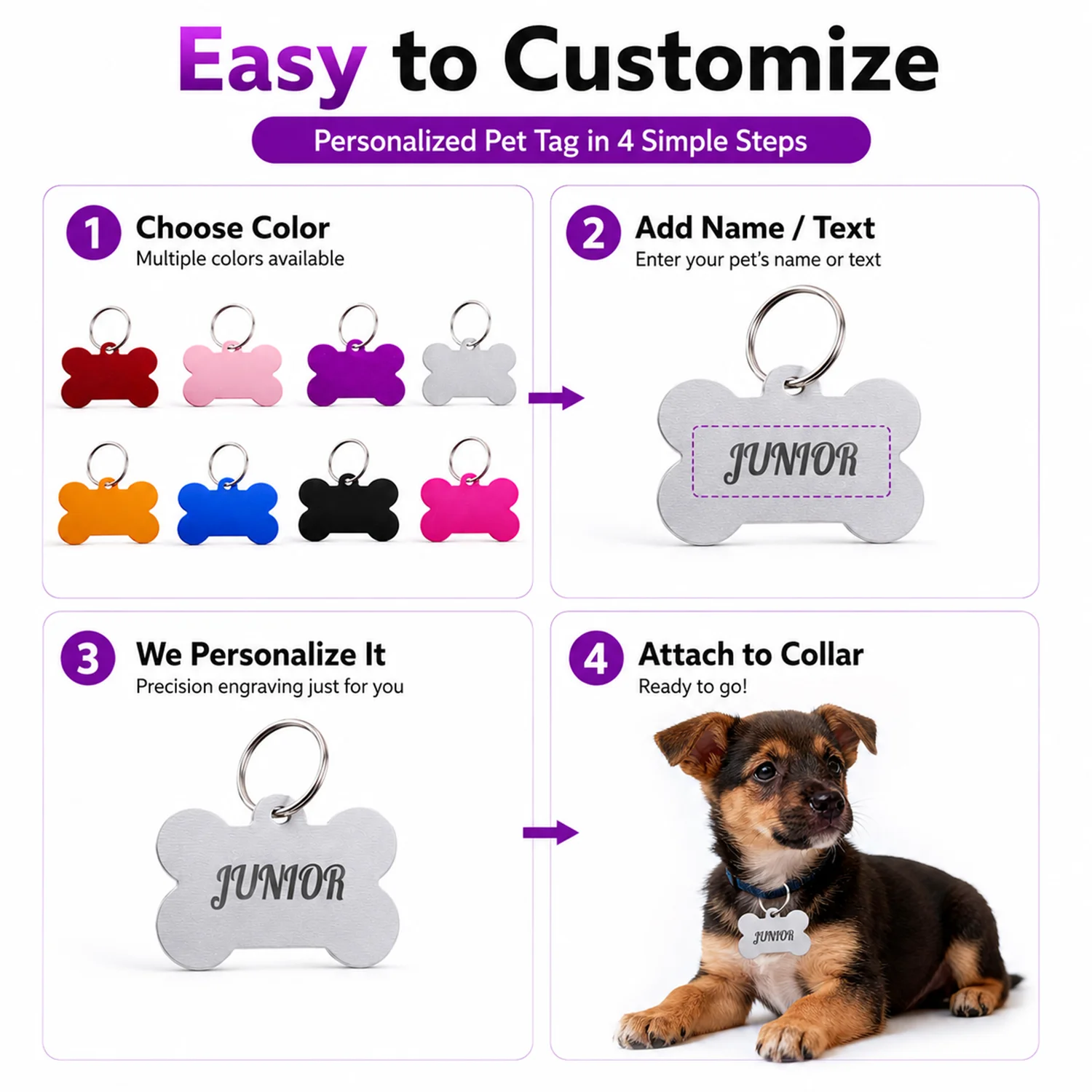 Bone Shaped Custom Name Dog Tag Personalized Name Pets ID Tag Laser Engraving Number Anti-lost Pendant Customized Text Dog Tags view 3