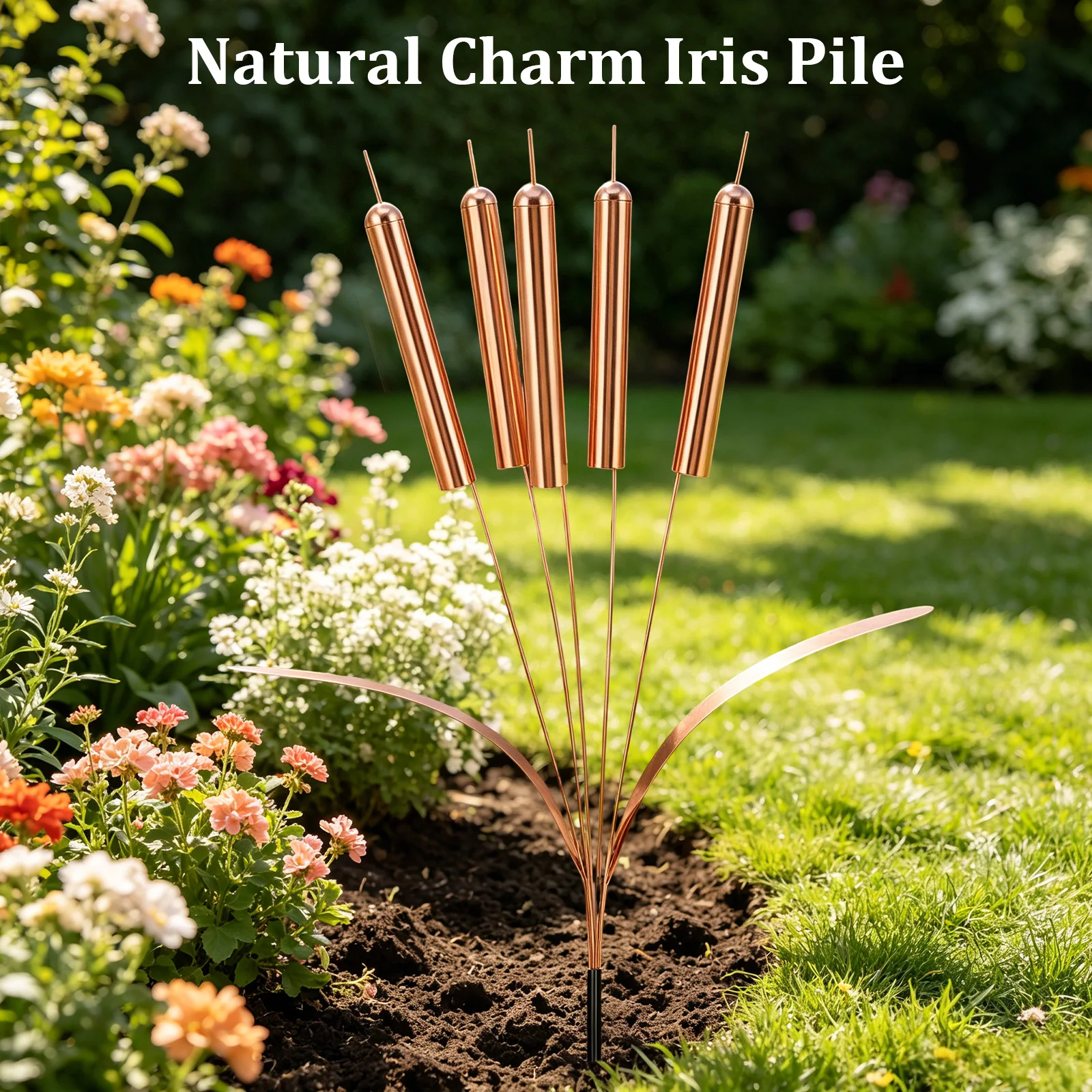Cattail Wind Chime Stake Metal Decorative Garden Stakes Waterproof Anti Rust Cattail Patio Lawn Ornament Garden Decoration