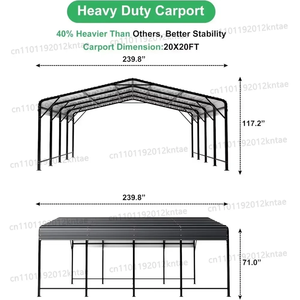 Carport with Reinforced Base and Five Canopy Beams, Carports,20x20 FT Metal Carport with Heavy Duty Carport Canopy
