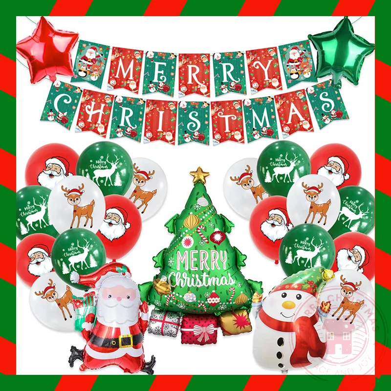 

2023 Christmas Decoration Balloons Santa Claus Elk Snowman Pattern Printed Latex Balloon Letter Flag New Year Decorative Balloon