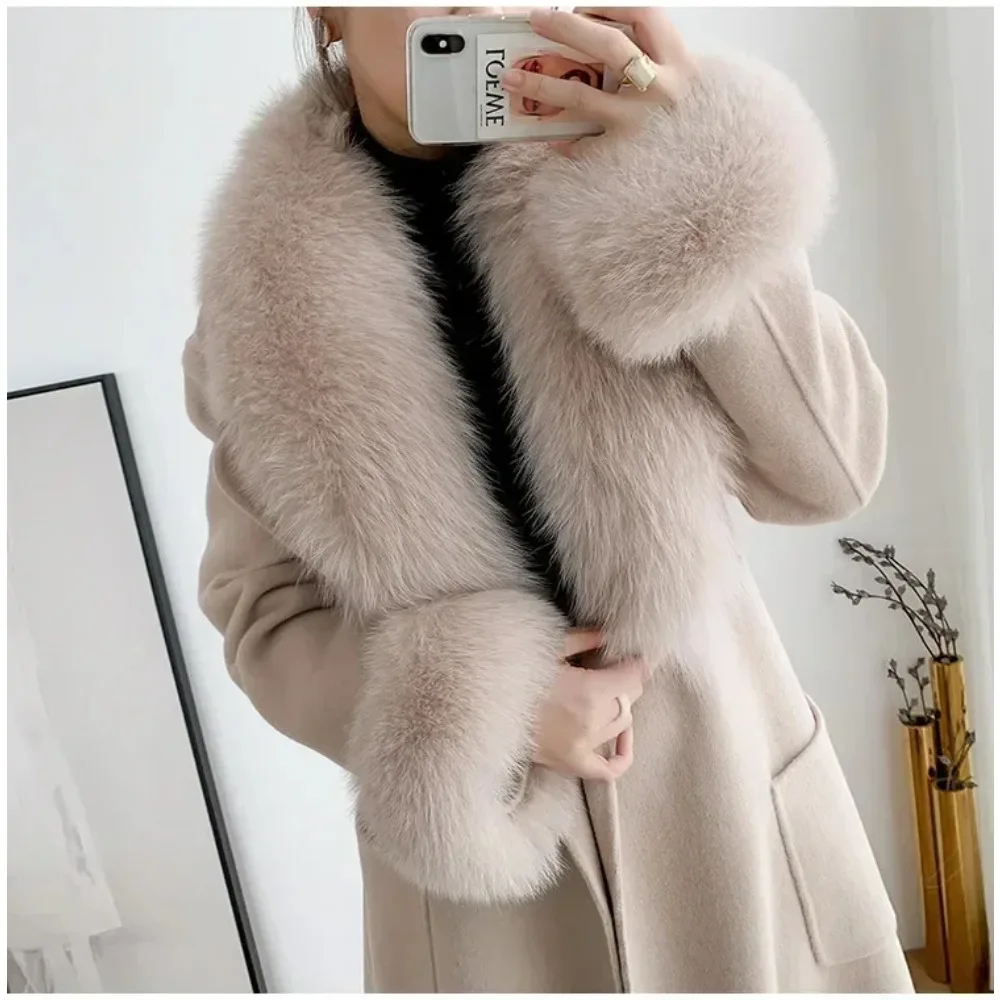 OFTBUY แคชเมียร์เสื้อขนสัตว์ 2024 ฤดูใบไม้ร่วงฤดูหนาวผู้หญิงสไตล์ฟ็อกซ์เสื้อขนสัตว์ใหญ่ขนสัตว์ยาวกระโปรงยาว Slim เสื้อยาว High Street