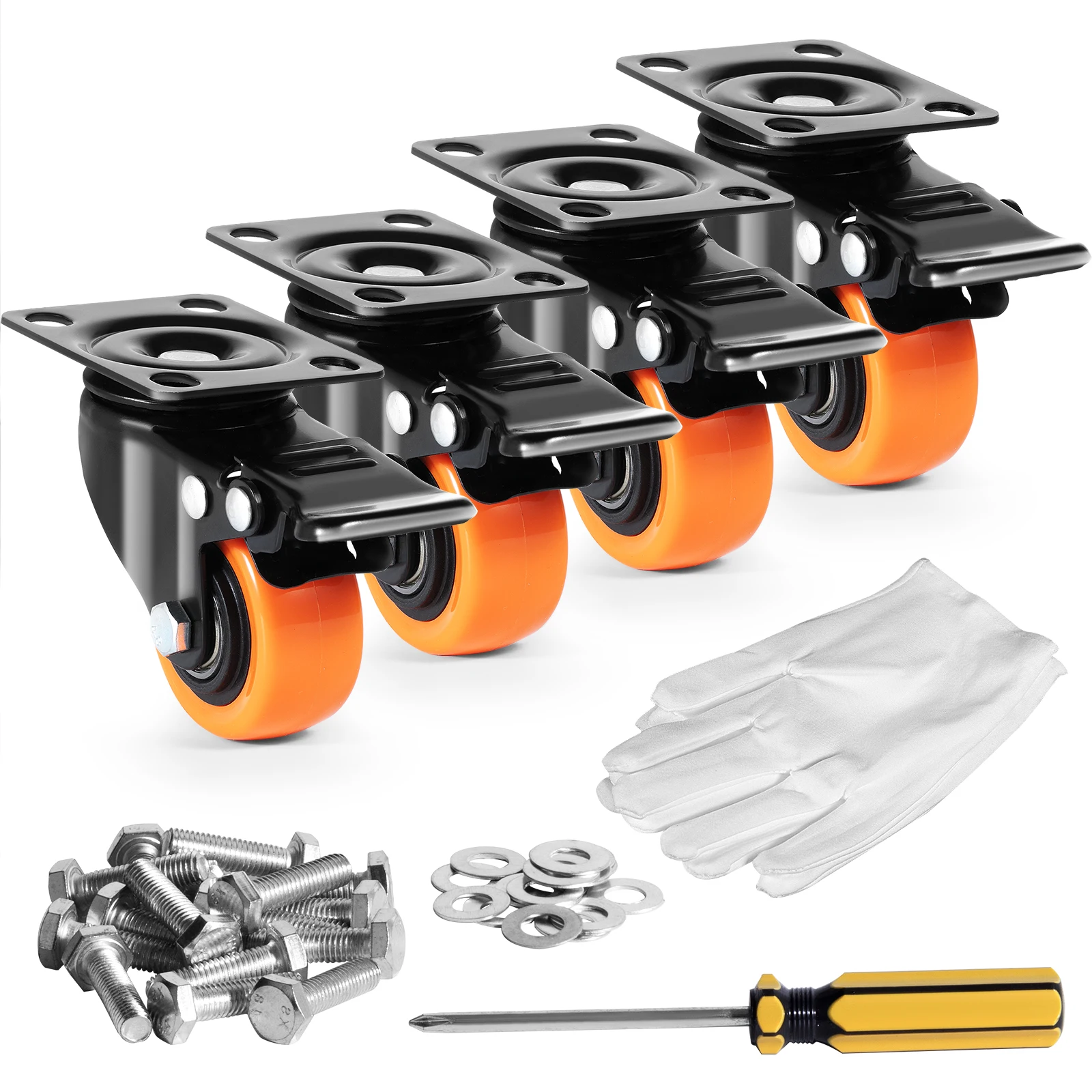 2/3/4/5/6-inch Swivel Plate Casters Set of 4 with Security Dual Locking PVC Caster Wheels for Cart Furniture Workbench