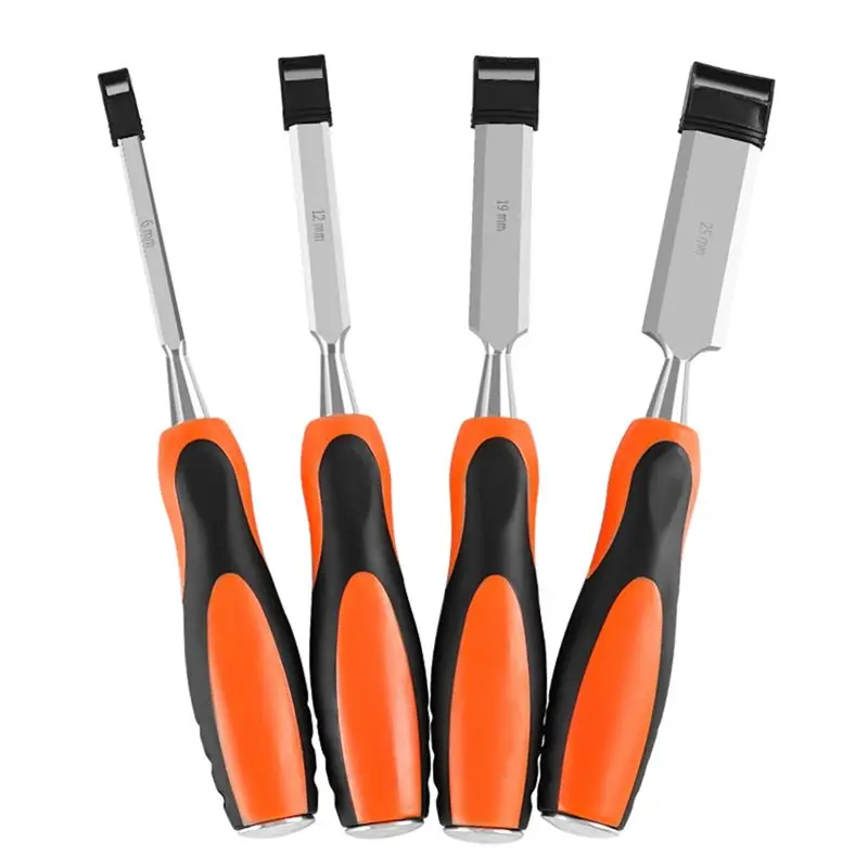 A02F-Cr-V Steel Blade Wood Tool Chisel Set- Anti-Slip Ergonomic Handles Included For Woodworking Projects