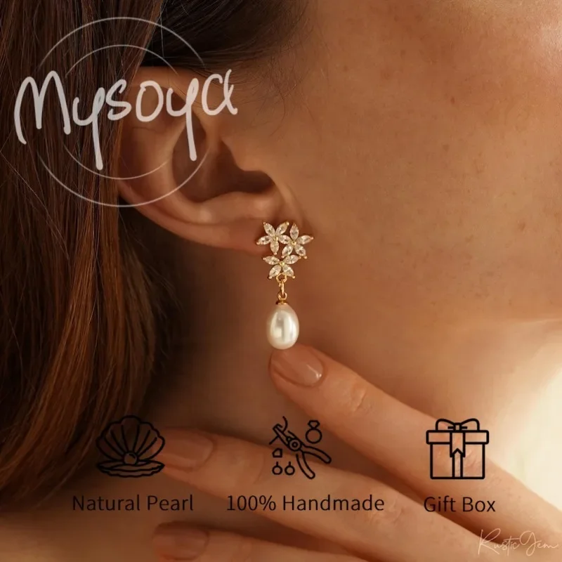 

MYSOYA Natural Pearl Earrings Floral Freshwater Pearl Drop Earrings With Gift Box Perfect Daily Birthday Wedding Jewelry Gift