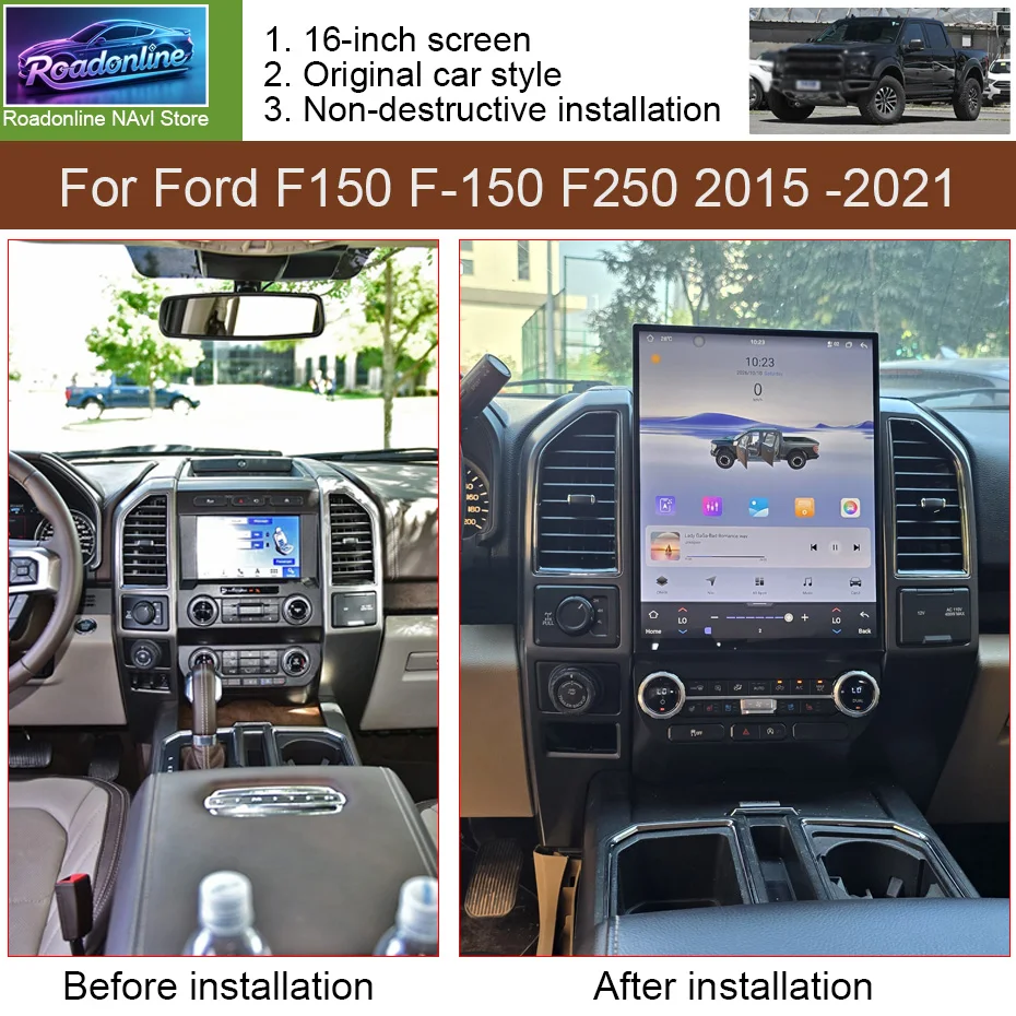 16 INCH Android 16 Car Radio For Ford F150 F-150 F250 2015 -2021 CarPlay GPS Navigation MultiMedia Video Player WIFI 4G