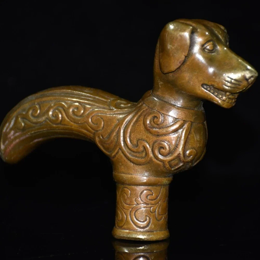 Collection Bronze Dog Crutch Head,High Quality Home Art Decoration Crafts Cane Walking Stick  Head,Height 10cm,Long 13cm