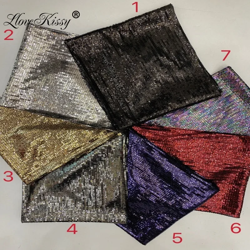 New Elastic Mesh Embroidered 5MM  Square Sequin Fabric 7 Colors in Stock For Women's Skirts Shirts Party Dresses Width 125CM