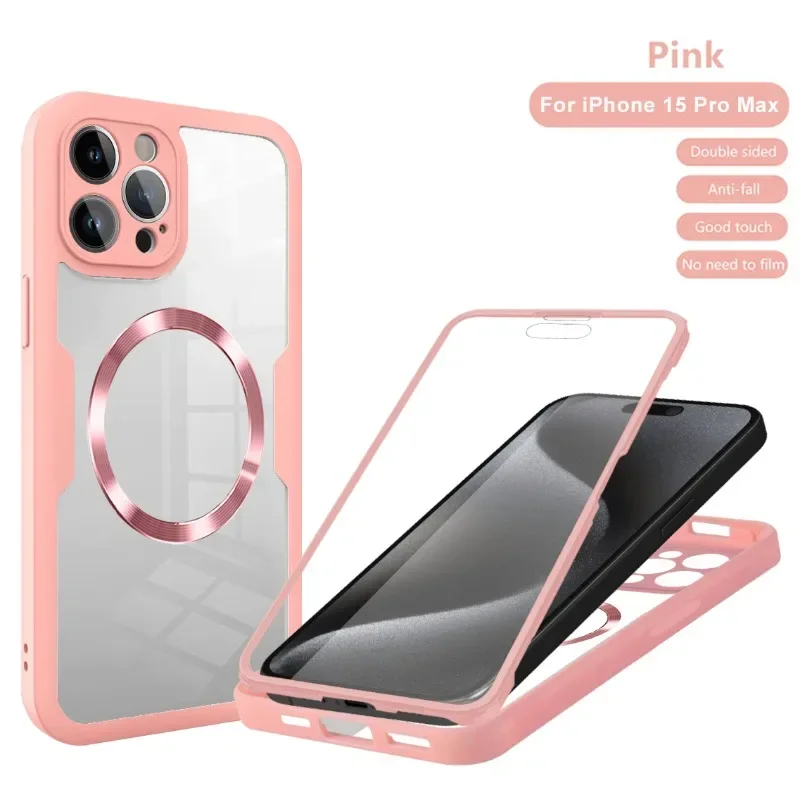 Magnetic For Magsafe 360 Full Body Front+Back Clear Case For iPhone 16 15 11 12 13 14 Pro Max Silicone Bumper Shockproof Cover